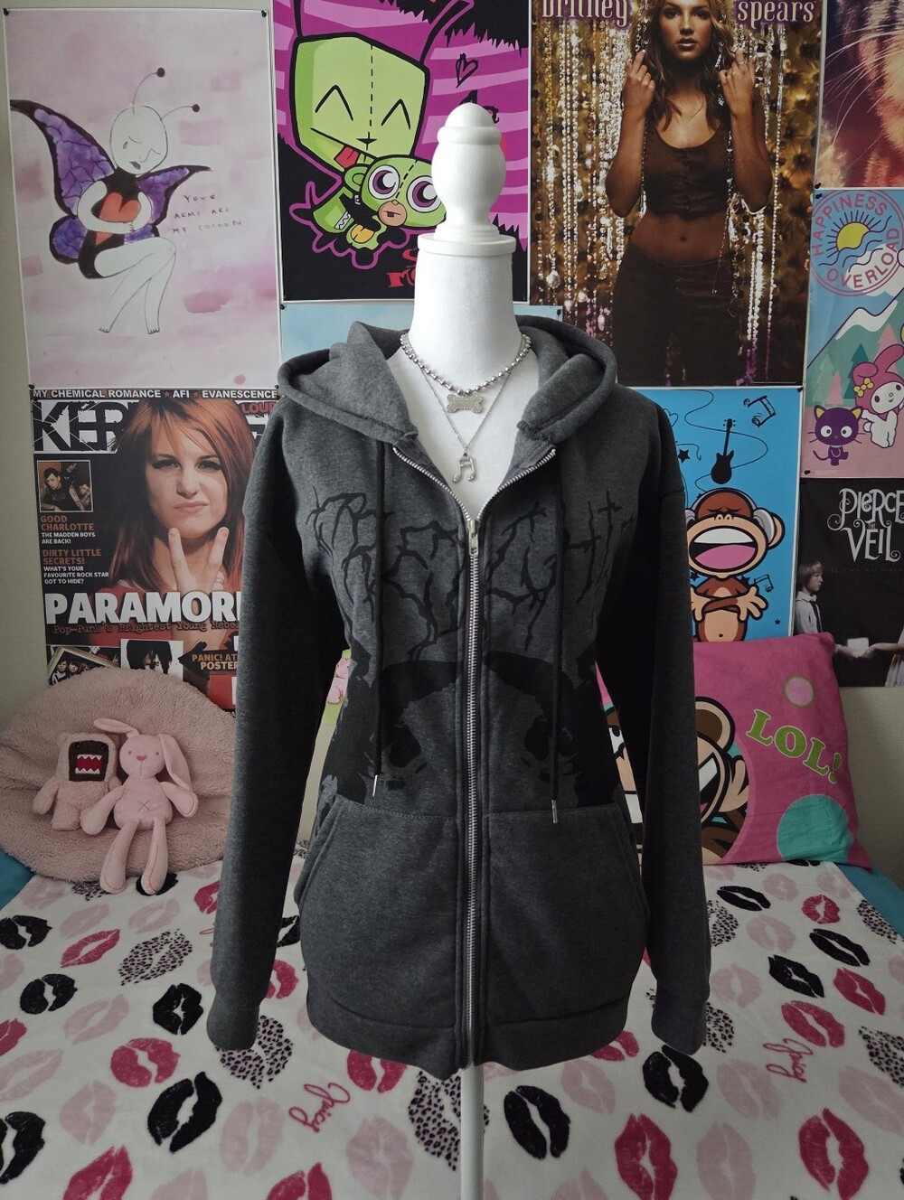 Y2k Grey & Black Grunge Zip Up Hoodie
